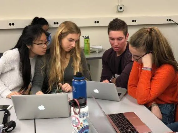 Students woking together on their laptops