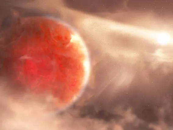 Artist&#039;s impression of Aurigae b, a gas giant estimated to be 9 times more massive than Jupiter. 